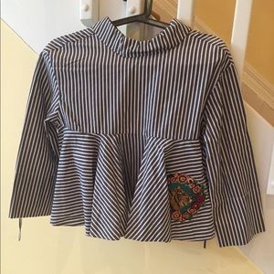 **SOLD**Zara Striped Embroidered Top